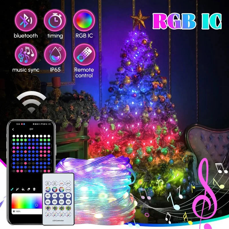 Luzes LED RGBIC Inteligentes com Controlo por App e USB