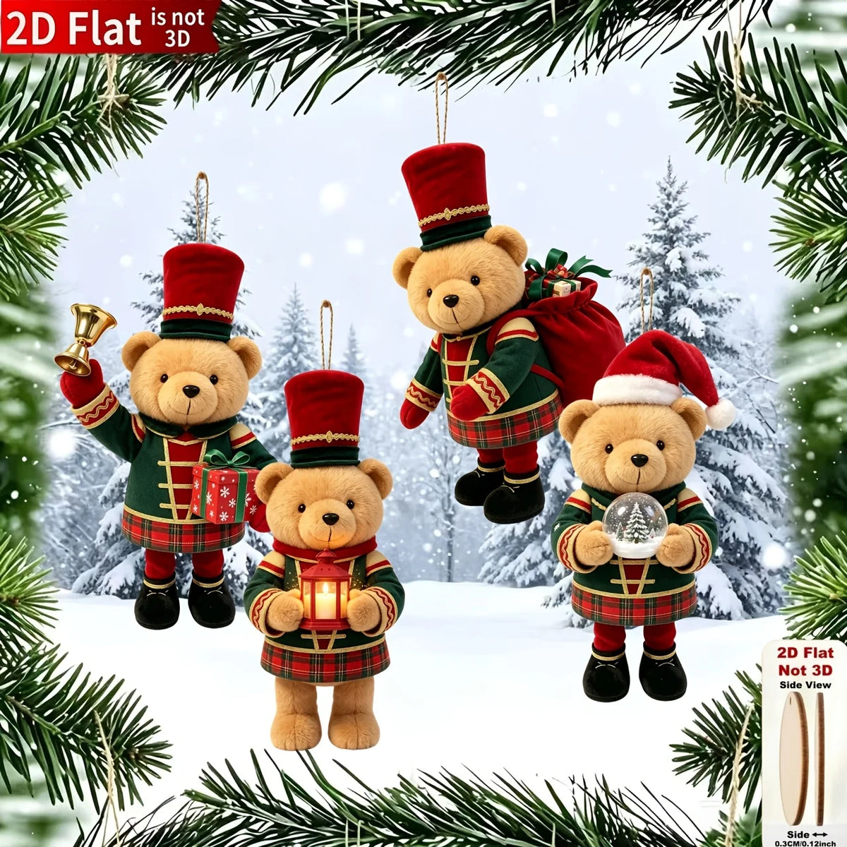 Pendentes de Madeira 2D Ursinhos de Natal (Pack 10 ou 20)