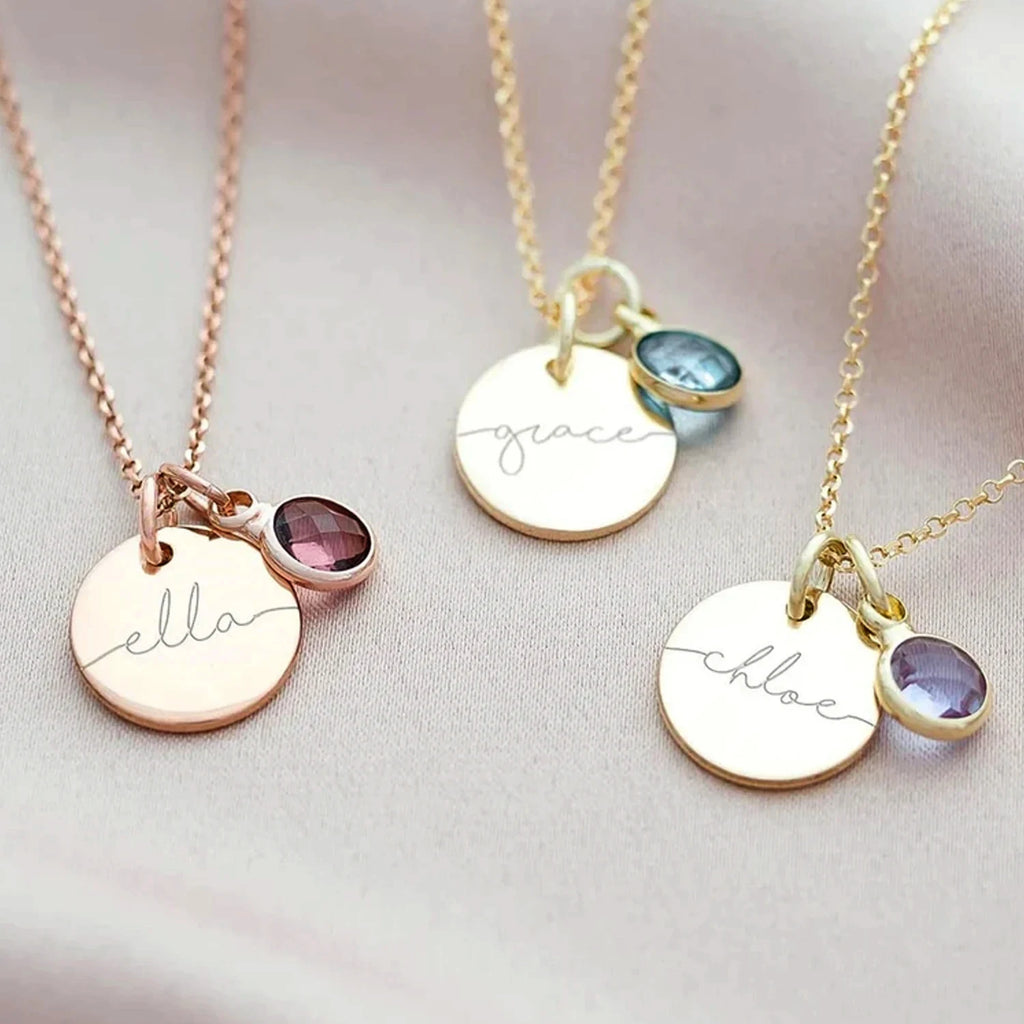 Colar Personalizado com Medalha e Pedra do Mês em Aço