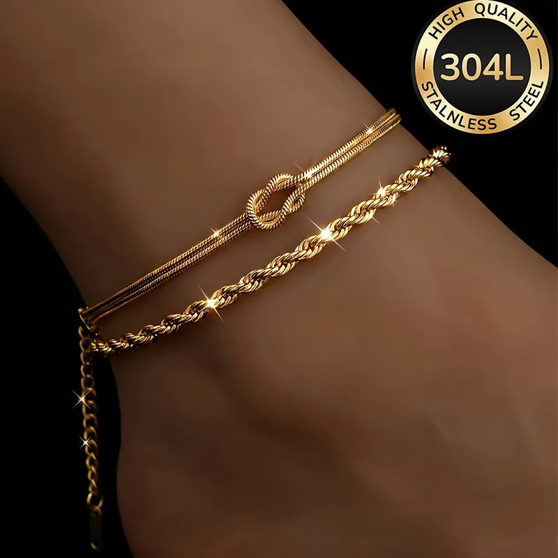 Conjunto 2 Pulseiras Douradas Banhadas a Ouro 18K