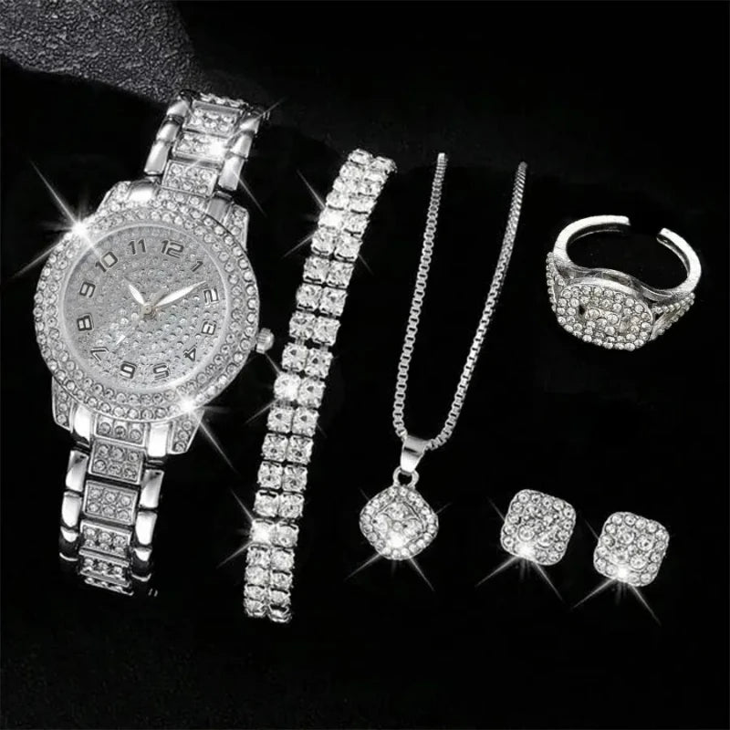 Conjunto Feminino Quartzo e Strass Rose Gold (6 Peças)