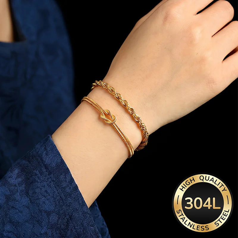 Conjunto 2 Pulseiras Douradas Banhadas a Ouro 18K