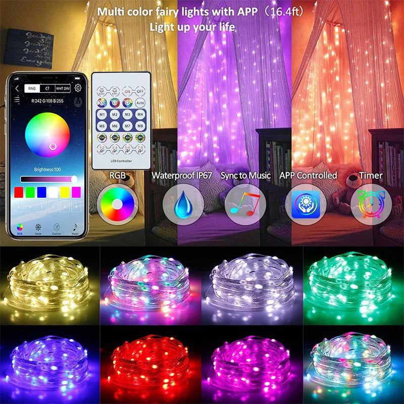 Luzes LED RGBIC Inteligentes com Controlo por App e USB