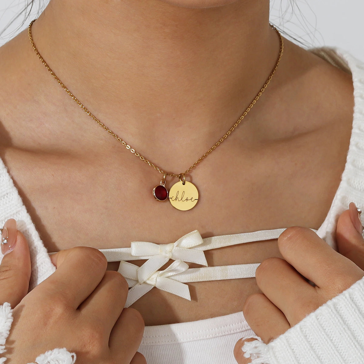 Colar Personalizado com Medalha e Pedra do Mês em Aço