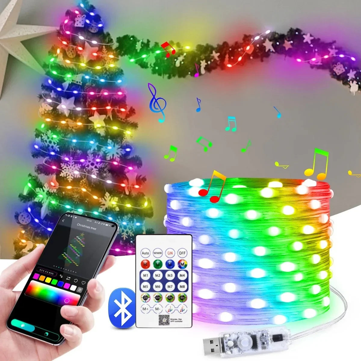 Luzes LED RGBIC Inteligentes com Controlo por App e USB