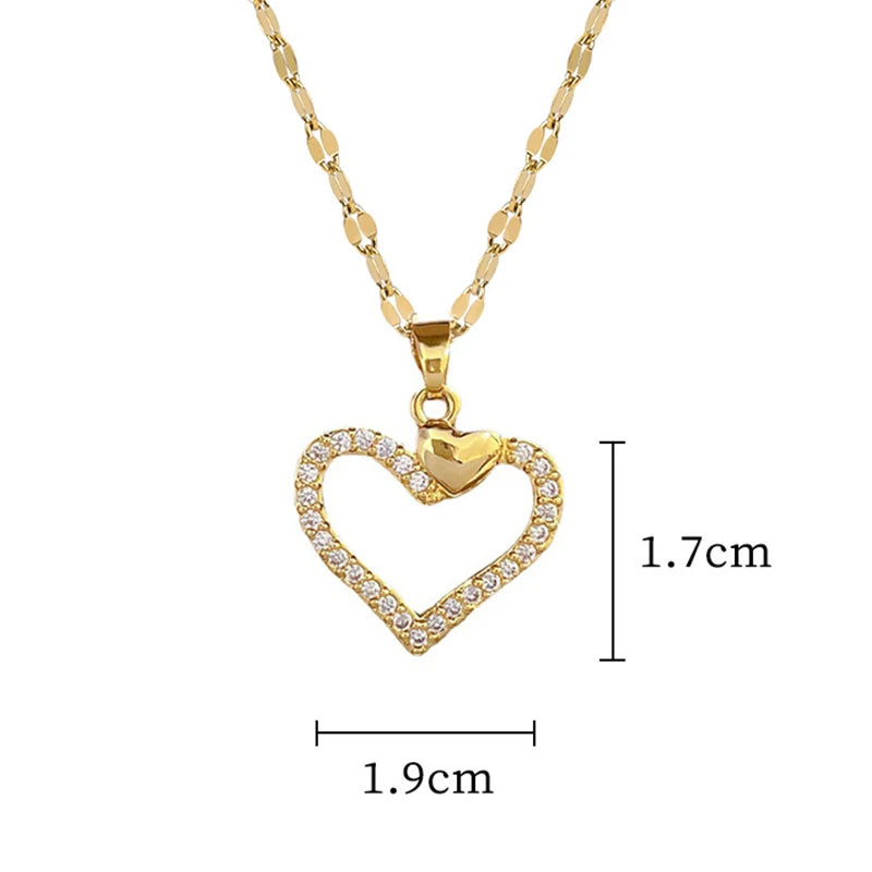 Colar Dourado Coração em Aço Inoxidável com Zircónia
