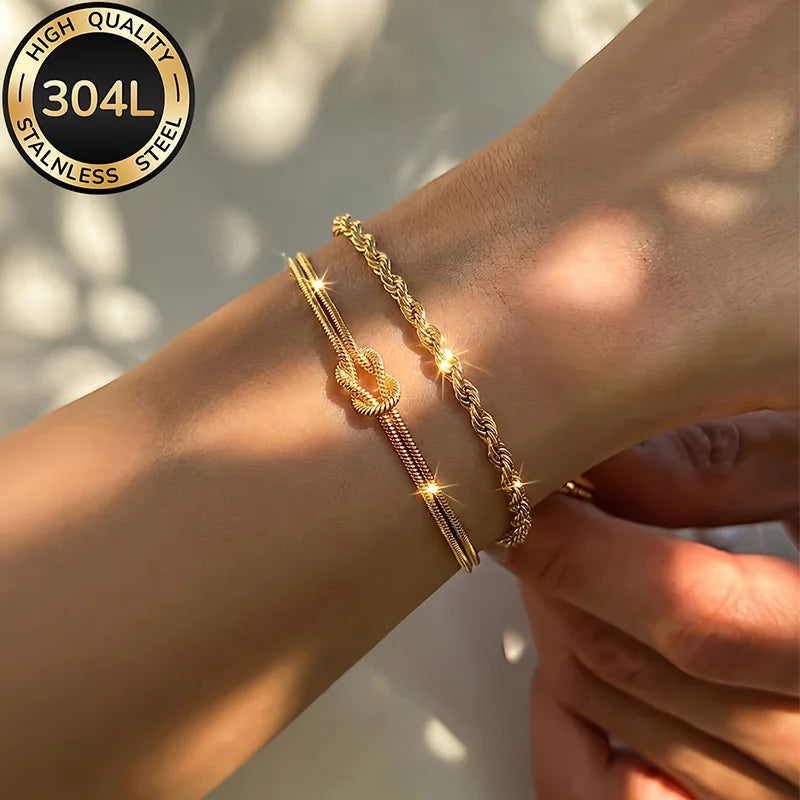 Conjunto 2 Pulseiras Douradas Banhadas a Ouro 18K