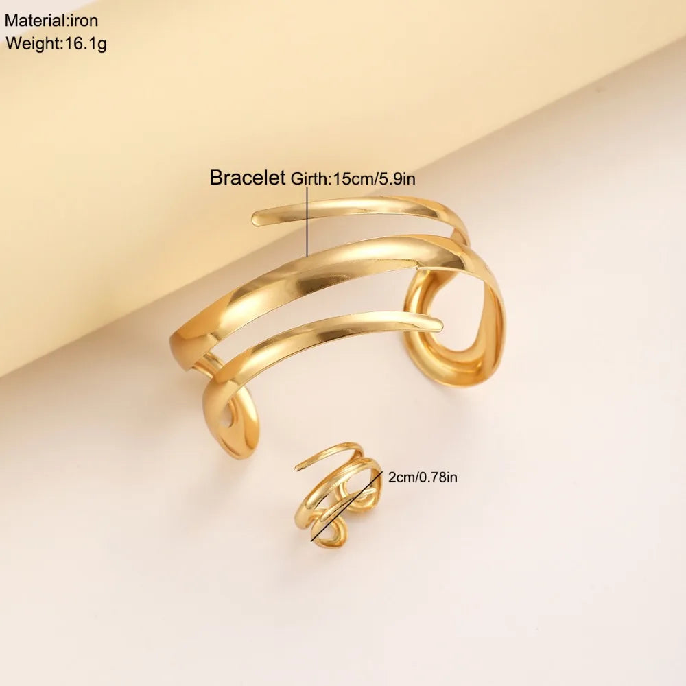 Conjunto Espiral Dawndesslo: Pulseira Cuff e Anel