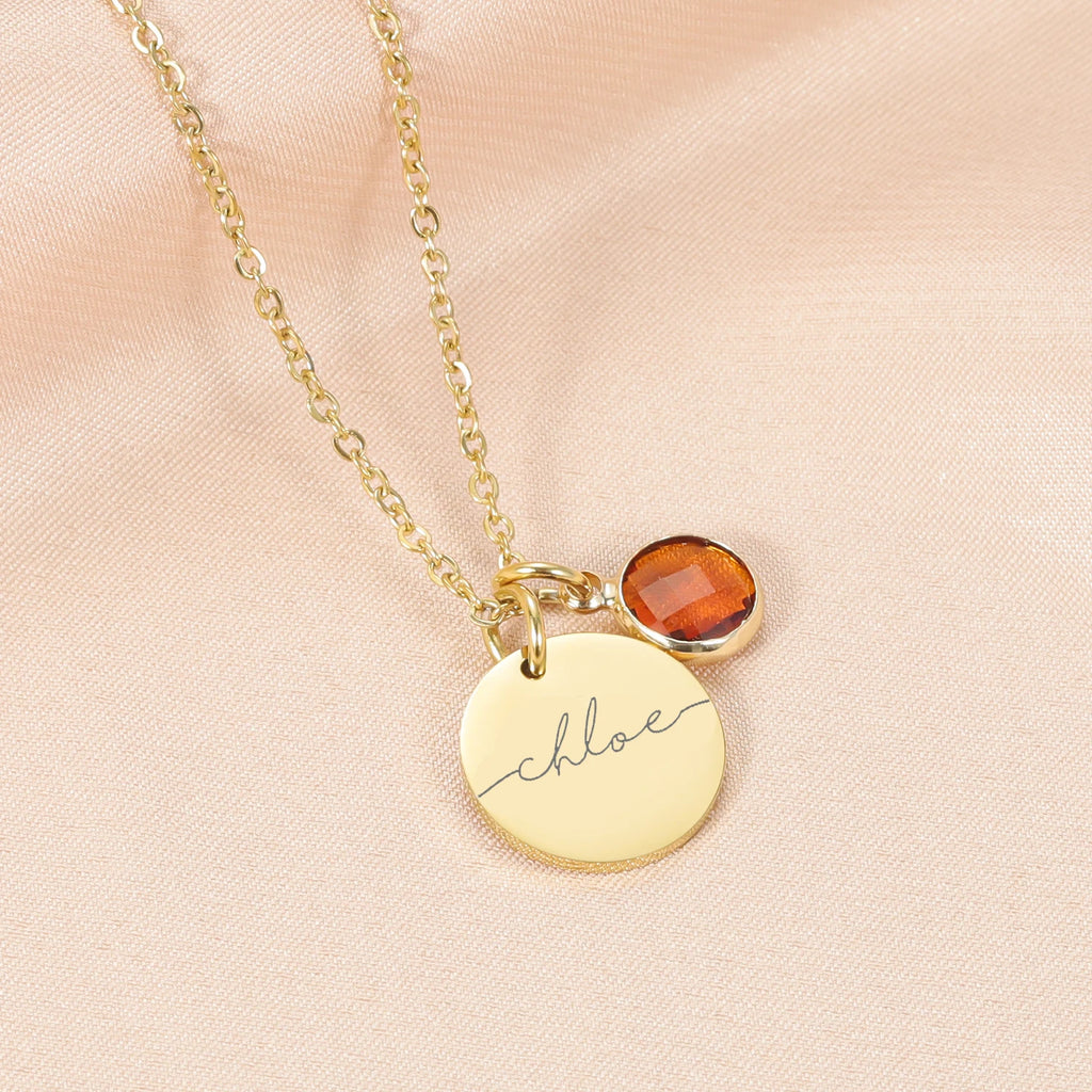 Colar Personalizado com Medalha e Pedra do Mês em Aço