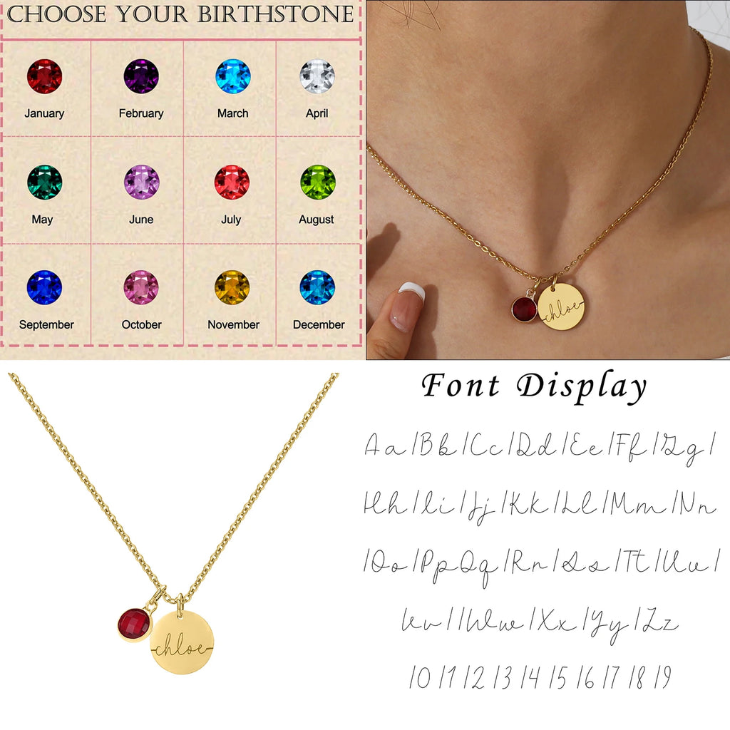 Colar Personalizado com Medalha e Pedra do Mês em Aço