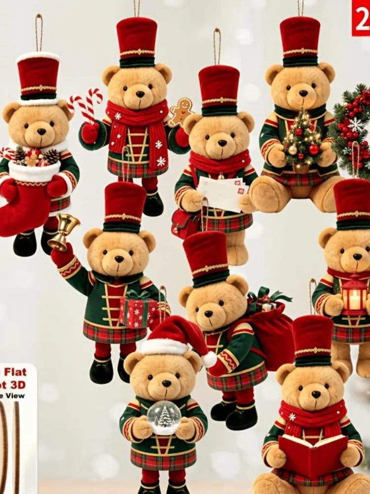 Pendentes de Madeira 2D Ursinhos de Natal (Pack 10 ou 20)