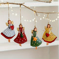 Conjunto 4 Anjos de Natal em Madeira Artesanal