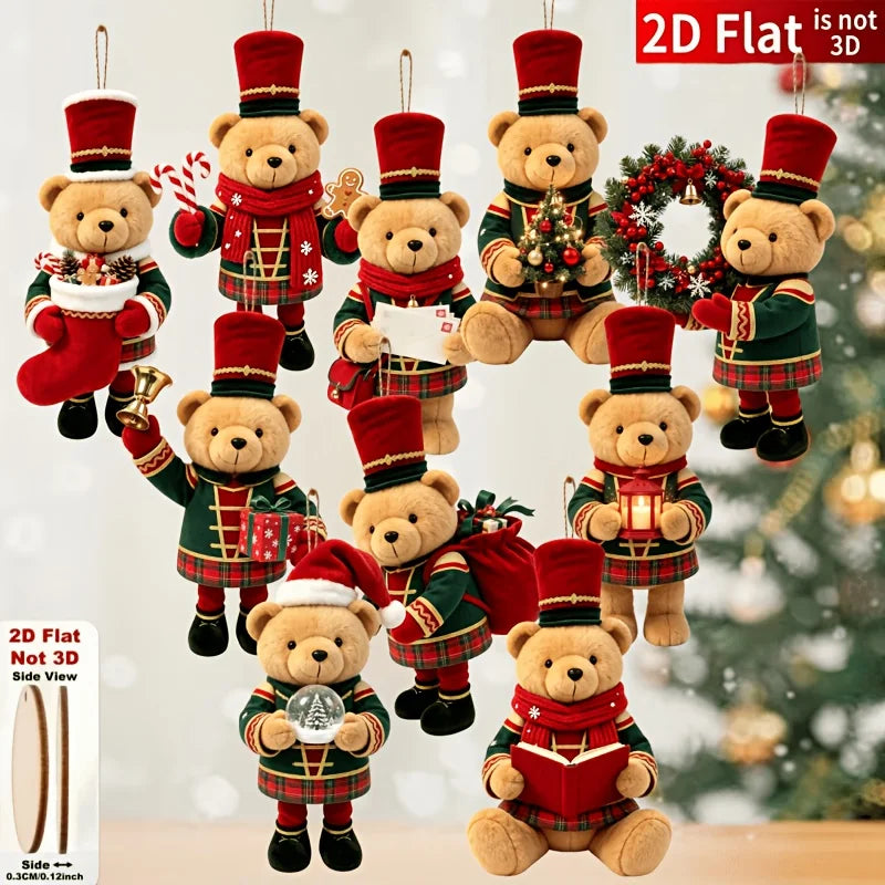 Pendentes de Madeira 2D Ursinhos de Natal (Pack 10 ou 20)