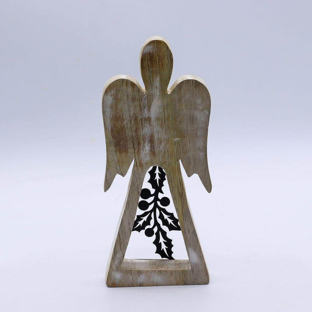 Anjo Decorativo em Madeira de Mangueira e Ferro Artesanal (18 cm)
