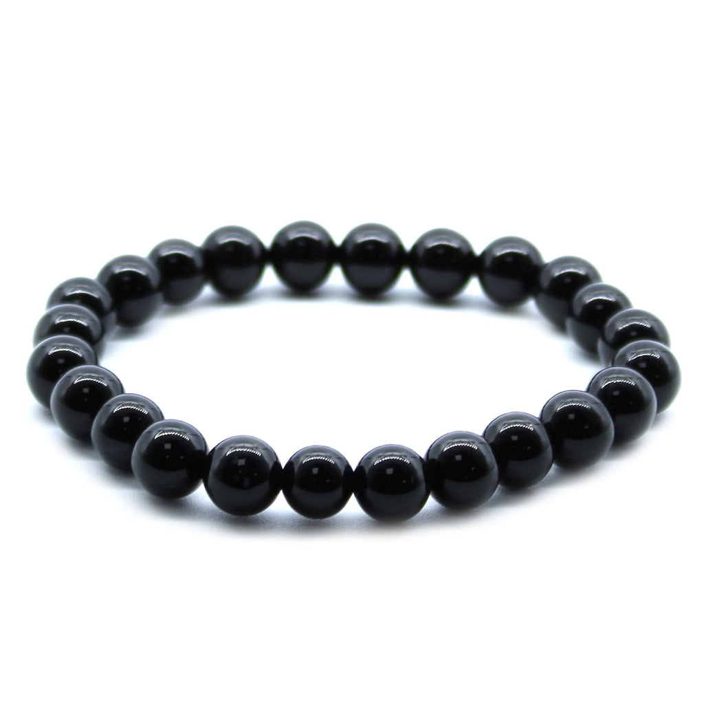 Pulseira Elástica em Ágata Negra Natural (8 mm)