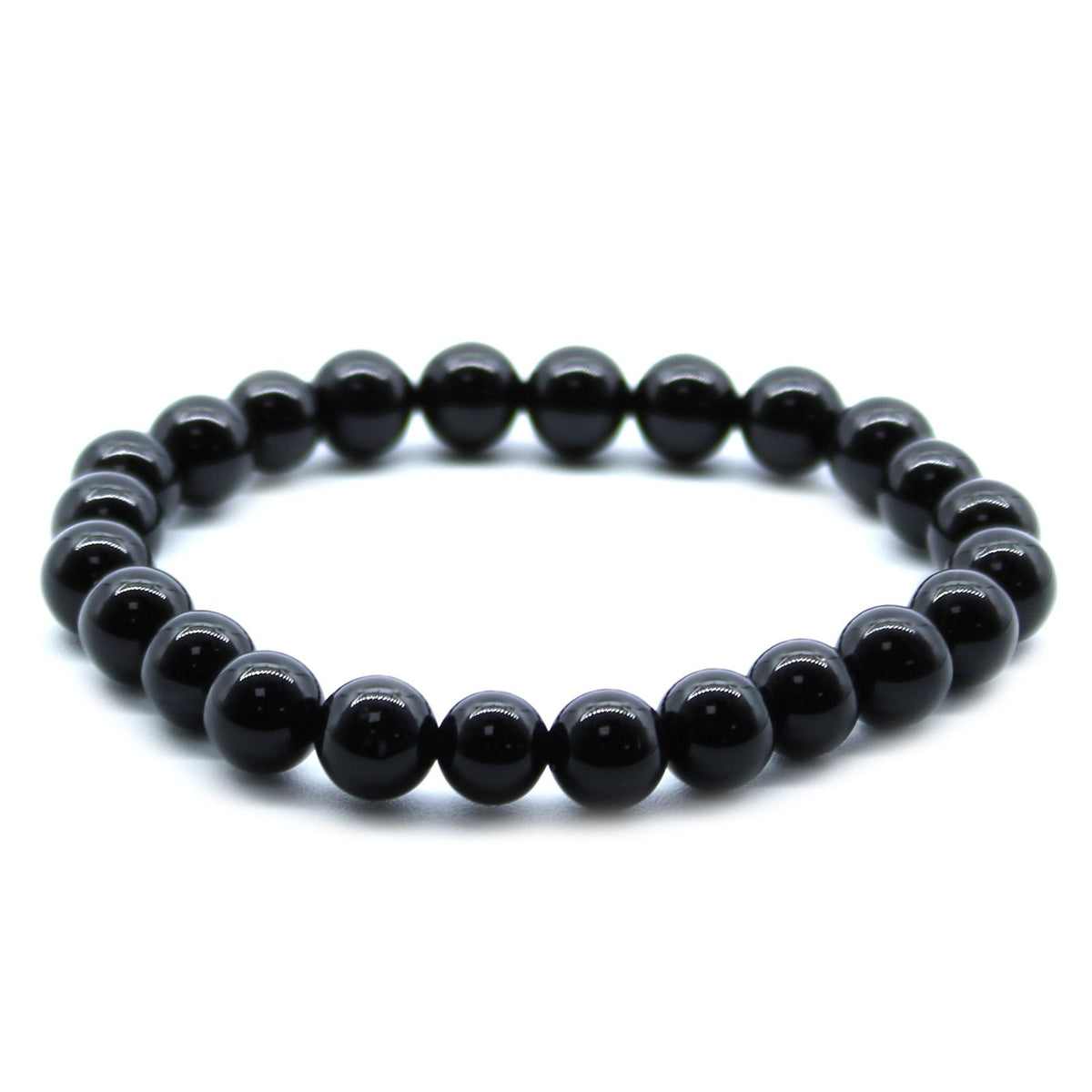 Pulseira Elástica em Ágata Negra Natural (8 mm)