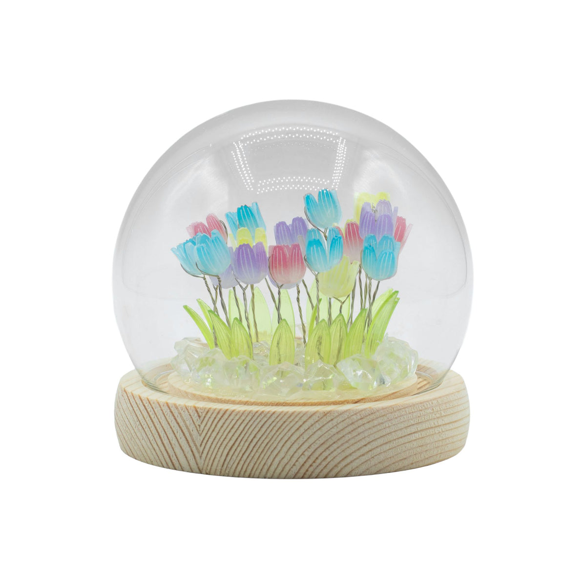 Jardim Eterno: Cúpula com Tulipas Coloridas e Luz LED