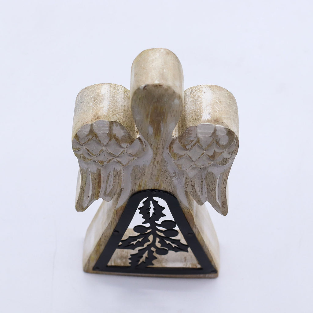 Anjo Decorativo em Madeira de Mangueira e Ferro Artesanal (18 cm)