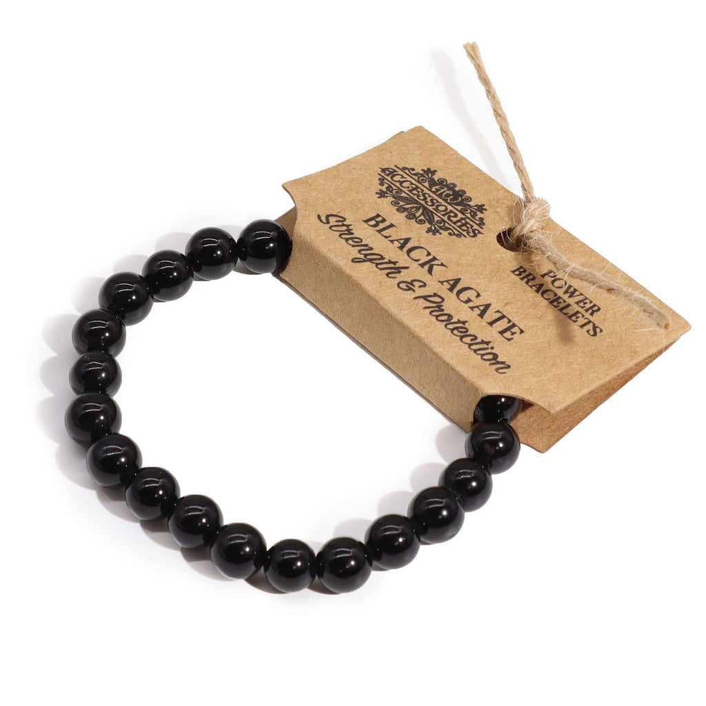 Pulseira Elástica em Ágata Negra Natural (8 mm)