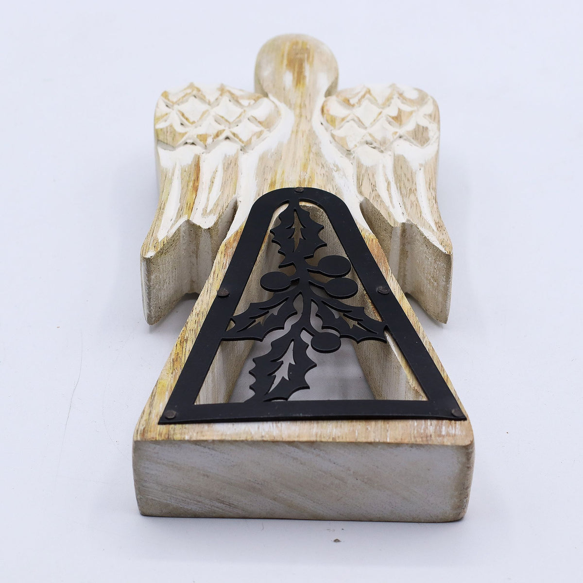 Anjo Decorativo em Madeira de Mangueira e Ferro Artesanal (18 cm)