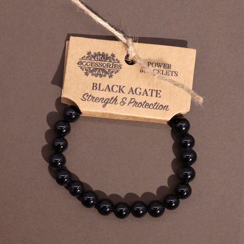 Pulseira Elástica em Ágata Negra Natural (8 mm)