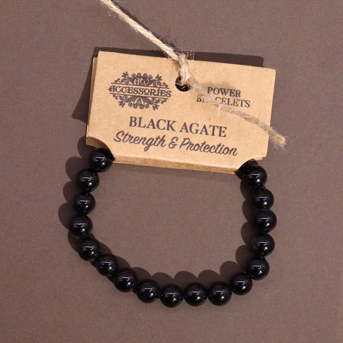 Pulseira Elástica em Ágata Negra Natural (8 mm)