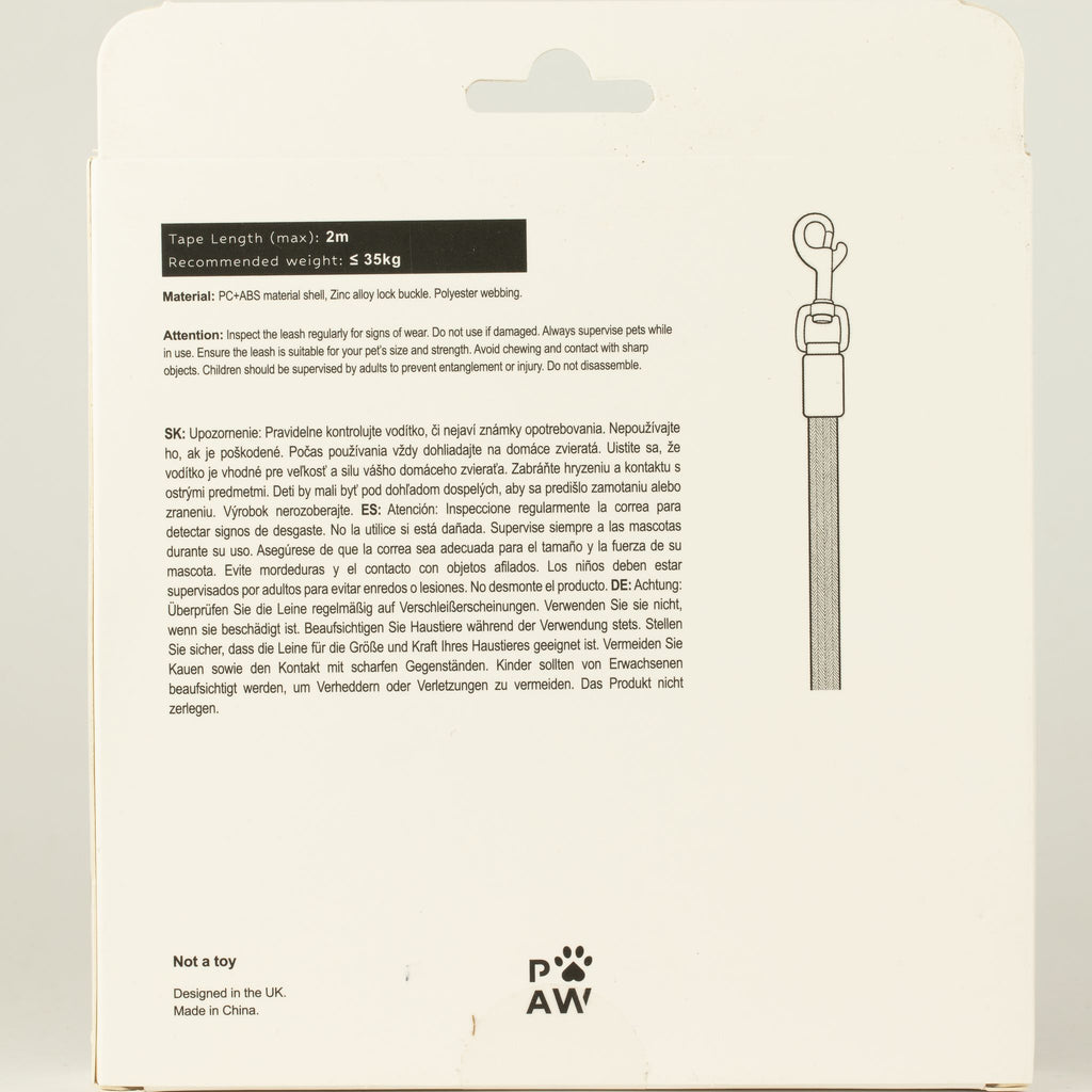 Trela Extensível Urbana Paw Strap 2m | Controlo até 35 kg