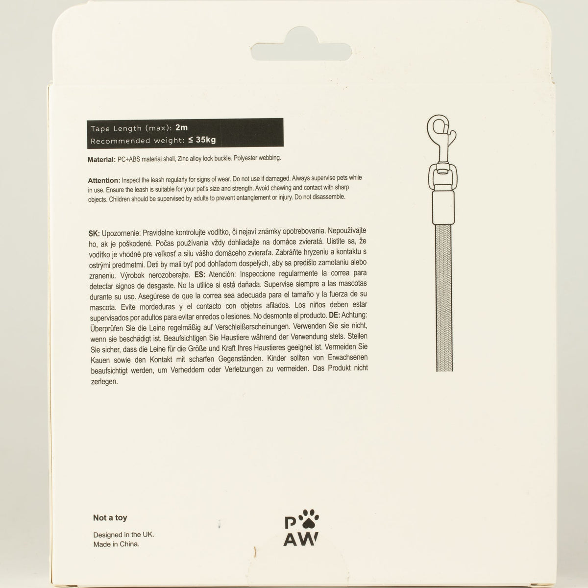 Trela Extensível Urbana Paw Strap 2m | Controlo até 35 kg