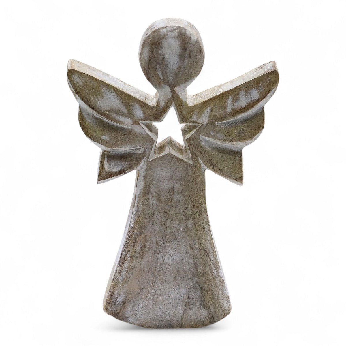 Anjo em Madeira de Mangueira com Estrela (18 cm)