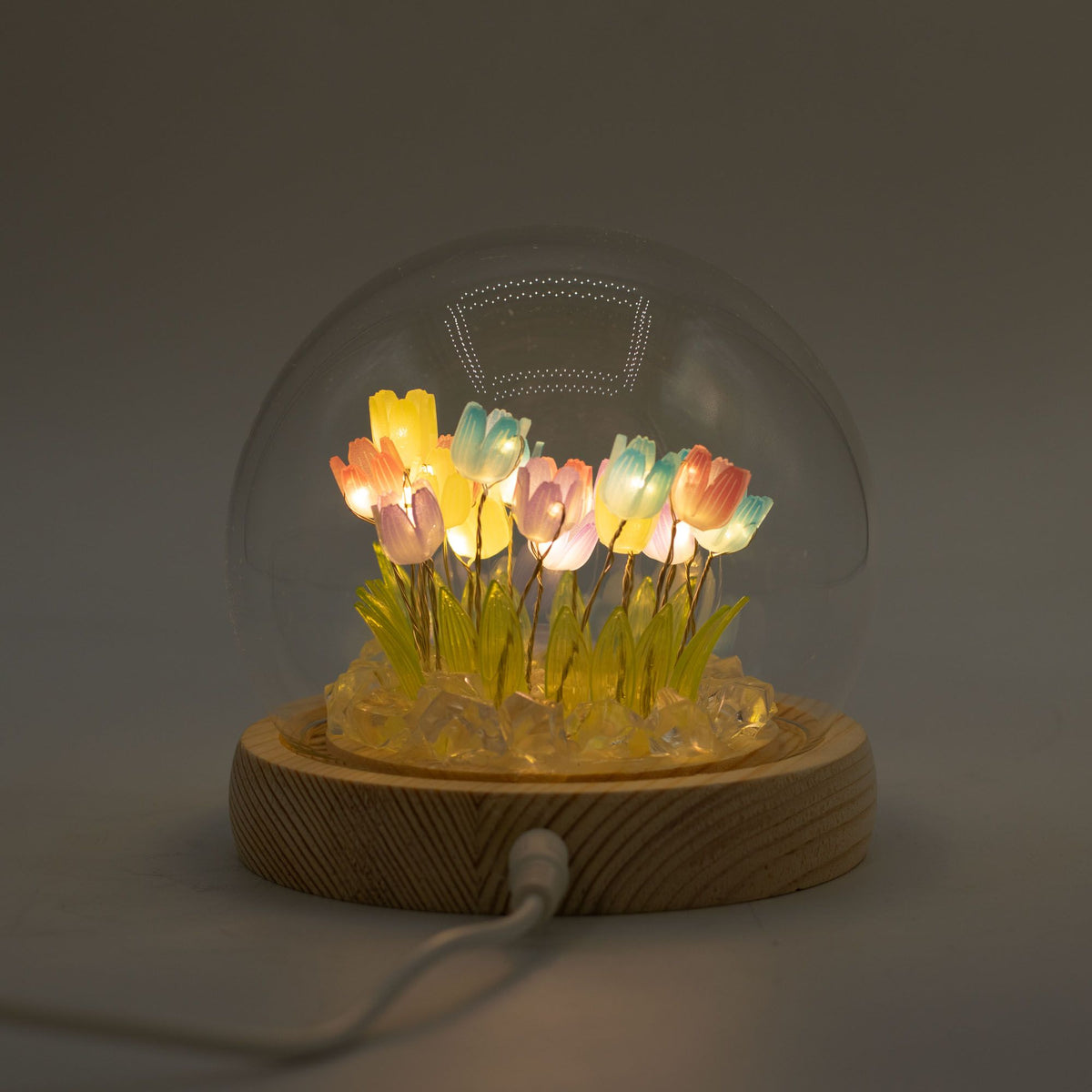 Jardim Eterno: Cúpula com Tulipas Coloridas e Luz LED