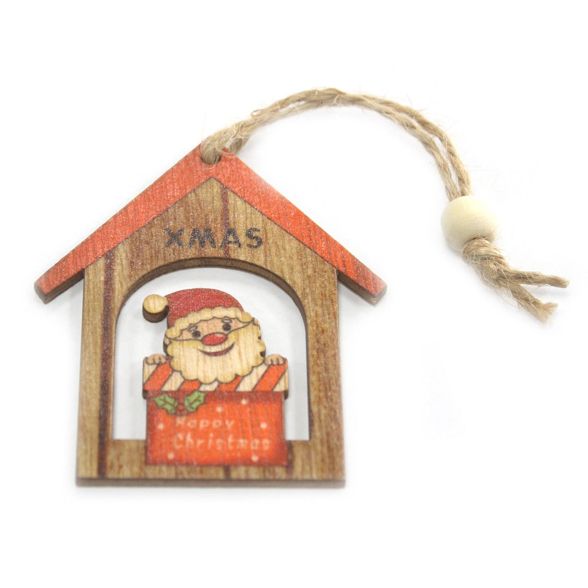 Conjunto 2 Enfeites Natal em Madeira: Casinha Pai Natal