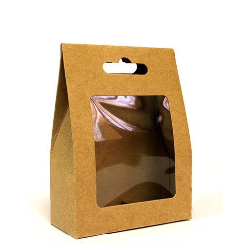 Caixa de Presente Kraft com Janela e Pega (9,5×13 cm)