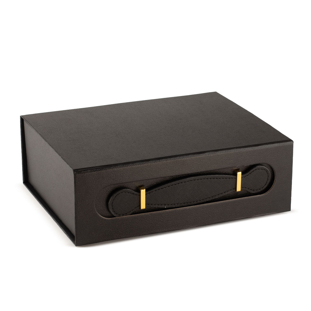 Caixa de Oferta Dobrável Preto Mate com Pega Frontal (24×18 cm)