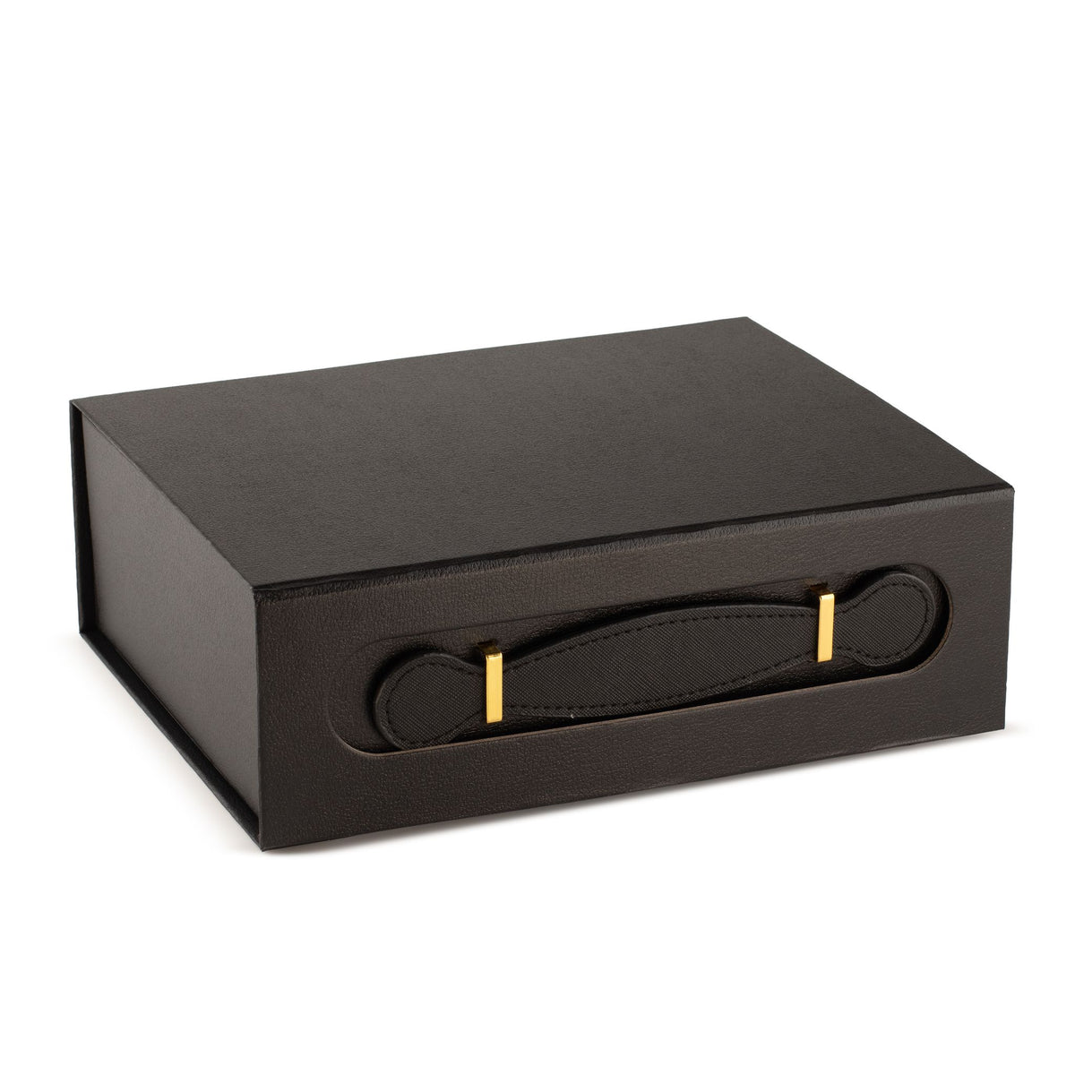 Caixa de Oferta Dobrável Preto Mate com Pega Frontal (24×18 cm)