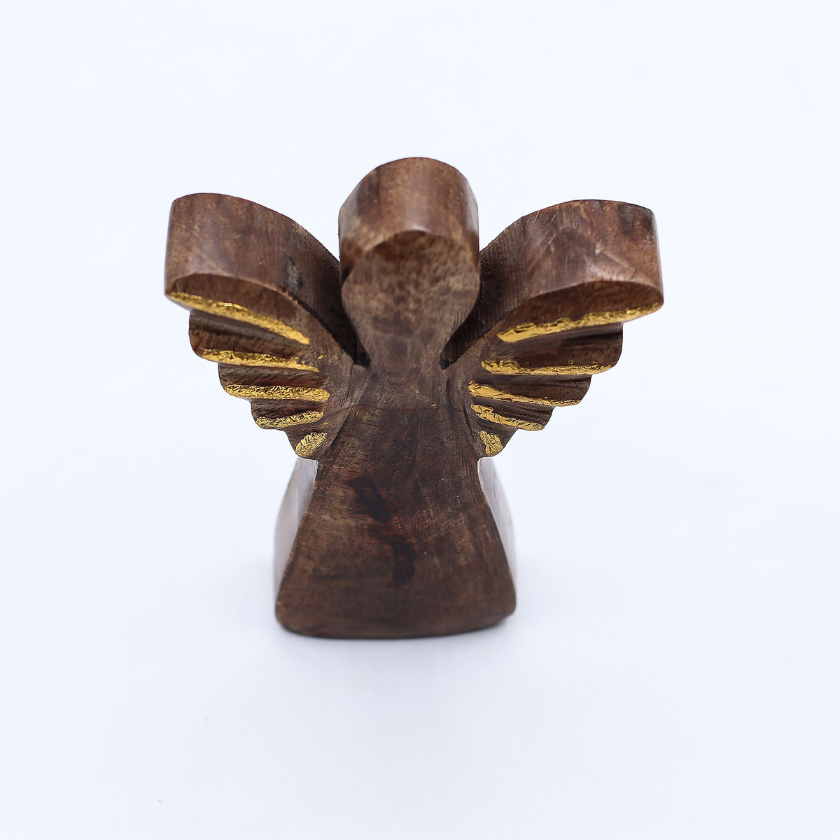 Anjo em Madeira de Mangueira com Asas Douradas (12 cm)