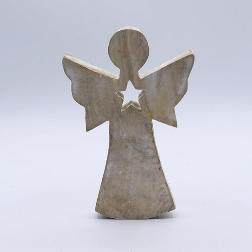 Anjo em Madeira de Mangueira com Estrela (18 cm)