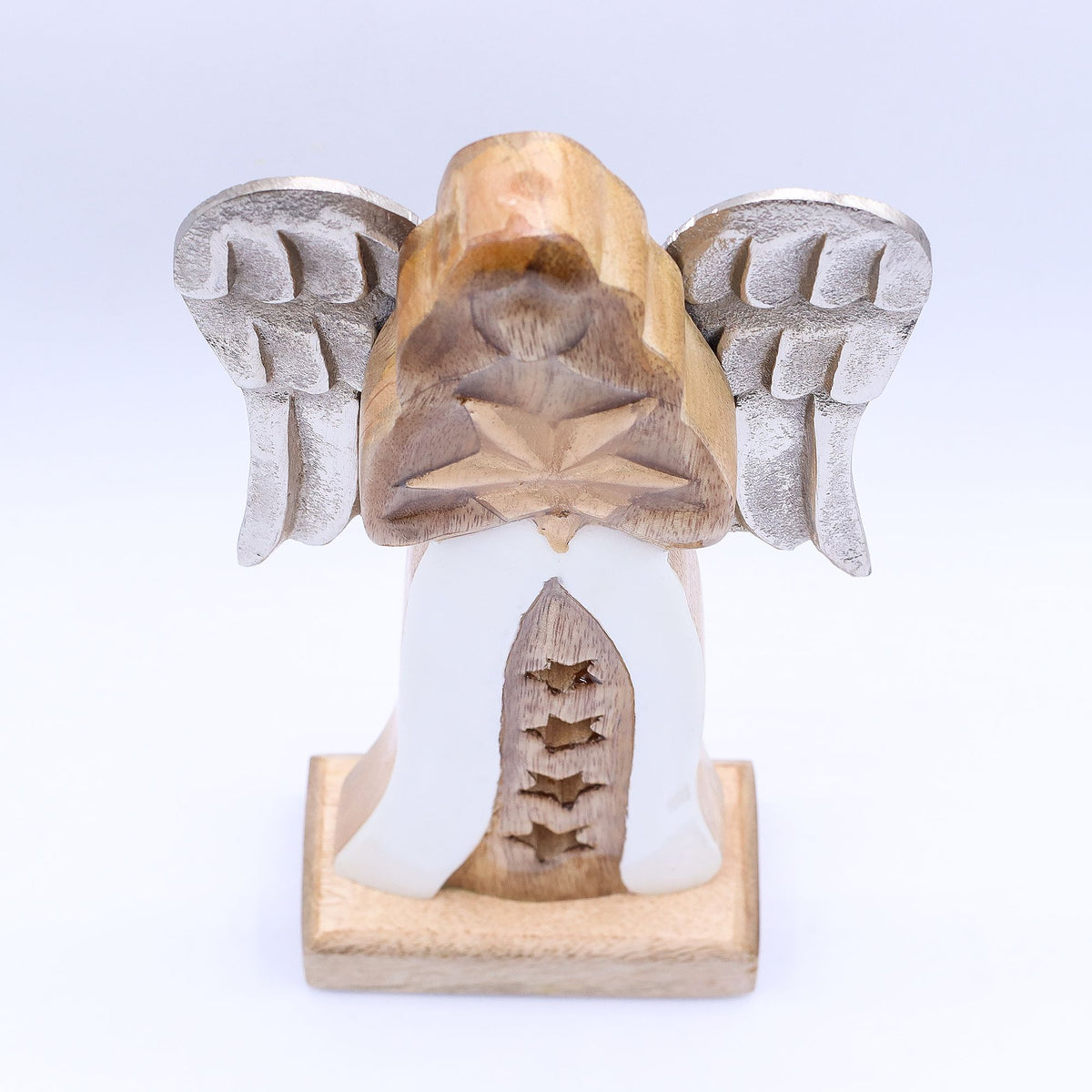 Anjo Decorativo em Madeira de Mangueira e Metal (30 cm)