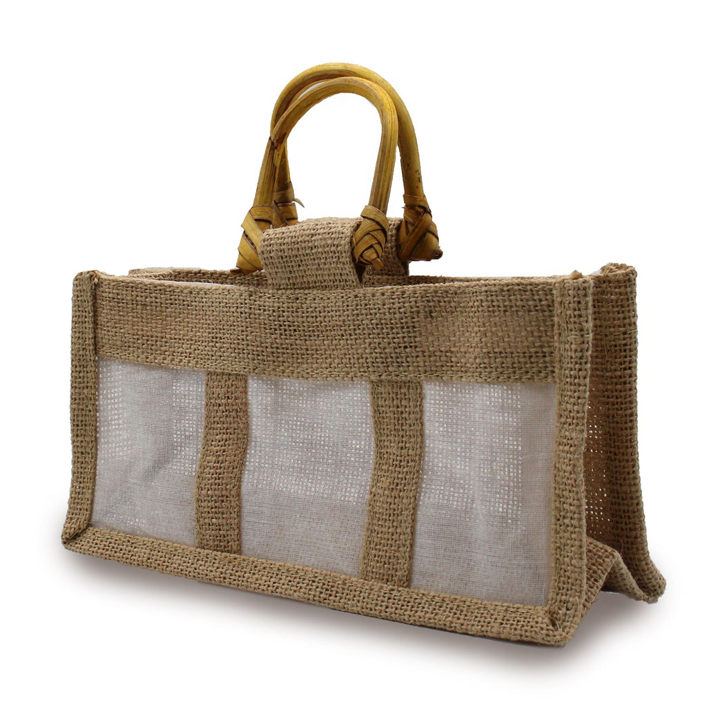 Saco de Oferta em Juta com Alças de Cana para 3 Frascos