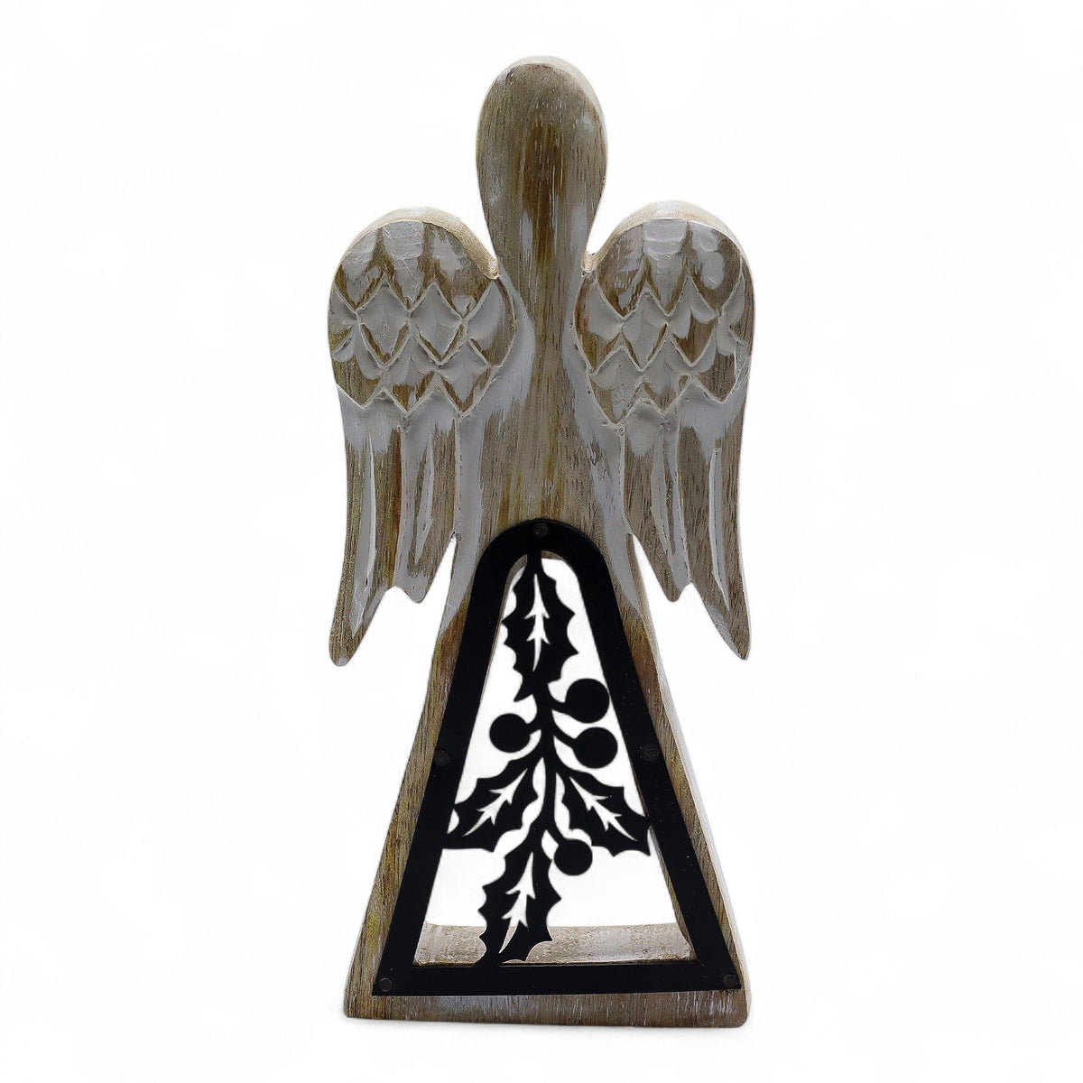 Anjo Decorativo em Madeira de Mangueira e Ferro Artesanal (18 cm)