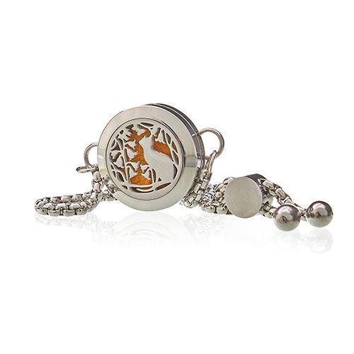 Pulseira Difusora de Aromaterapia Gato e Flores em Aço