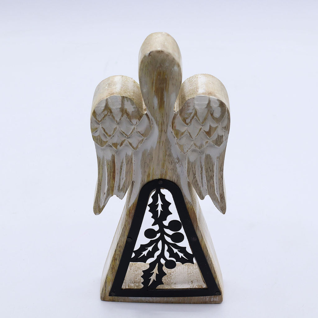 Anjo Decorativo em Madeira de Mangueira e Ferro Artesanal (18 cm)