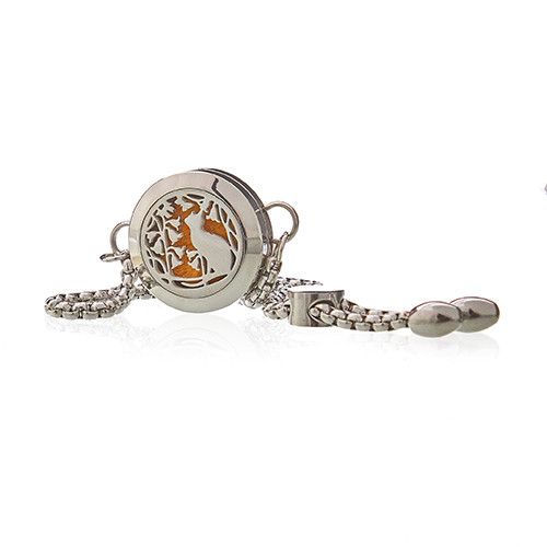 Pulseira Difusora de Aromaterapia Gato e Flores em Aço