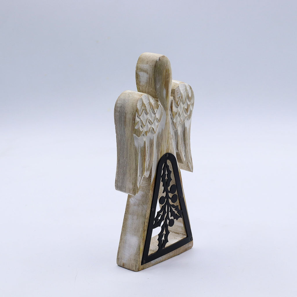 Anjo Decorativo em Madeira de Mangueira e Ferro Artesanal (18 cm)