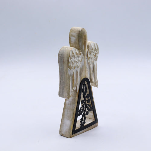 Anjo Decorativo em Madeira de Mangueira e Ferro Artesanal (18 cm)
