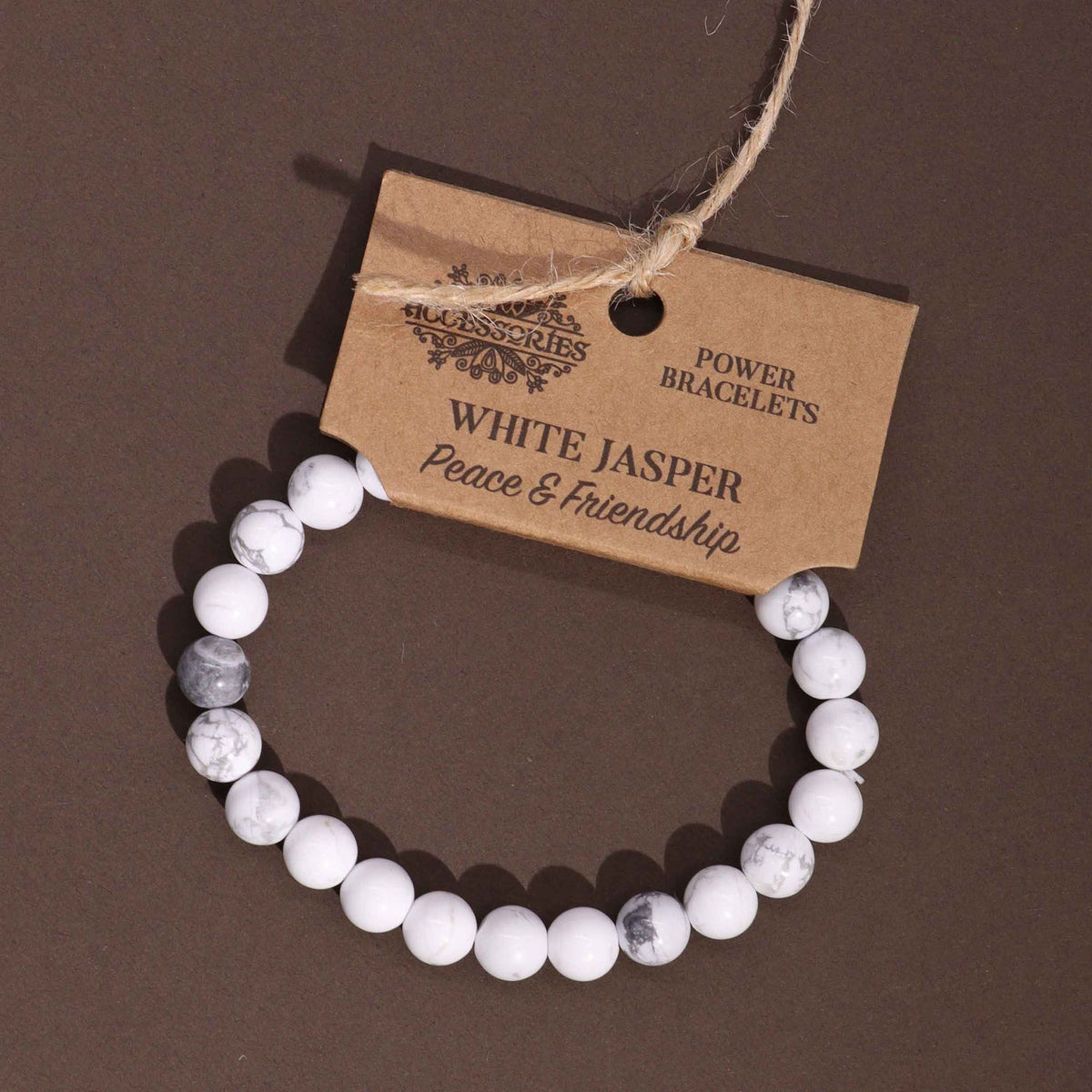 Pulseira Elástica em Jaspe Branco Natural (8 mm)