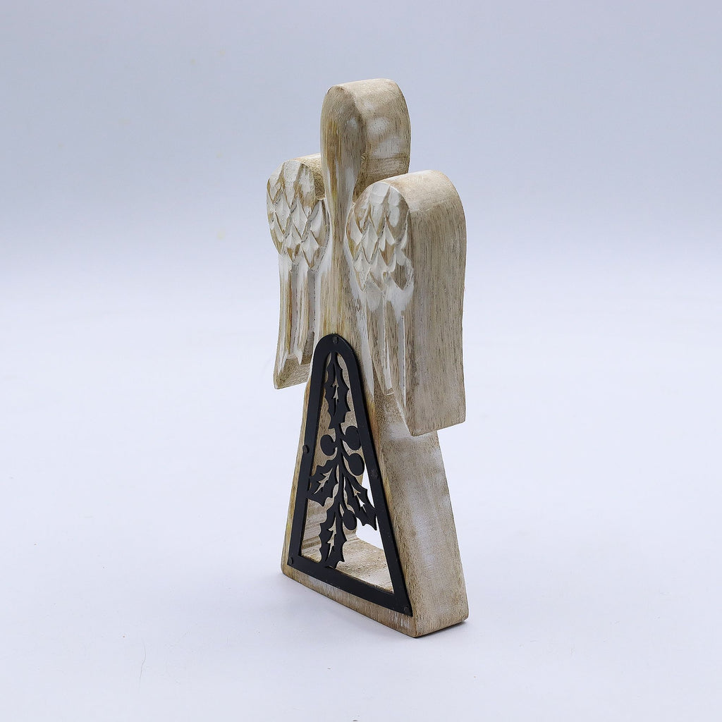 Anjo Decorativo em Madeira de Mangueira e Ferro Artesanal (18 cm)