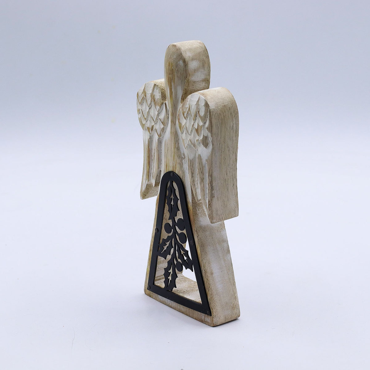 Anjo Decorativo em Madeira de Mangueira e Ferro Artesanal (18 cm)