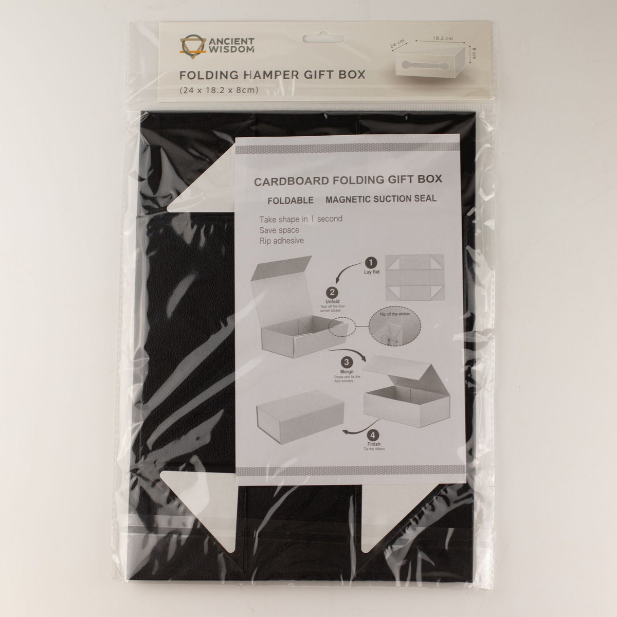Caixa de Oferta Dobrável Preto Mate com Pega Frontal (24×18 cm)