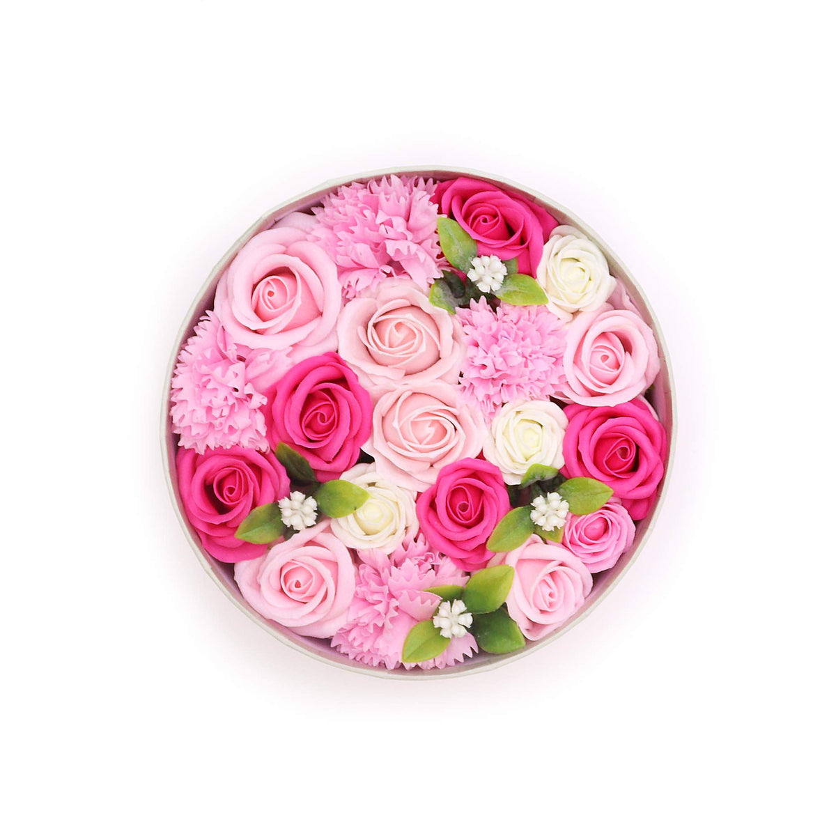 Caixa Merci Bouquet: Flores de Sabão em Tons de Rosa