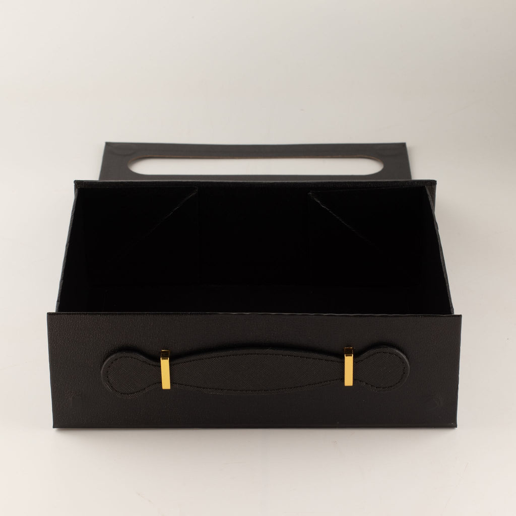 Caixa de Oferta Dobrável Preto Mate com Pega Frontal (24×18 cm)